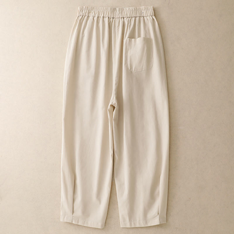 Nimara Ritual Spring Summer Casual Decorative Buttons Solid Cropped Pants Women's Harem Pants With Pocket