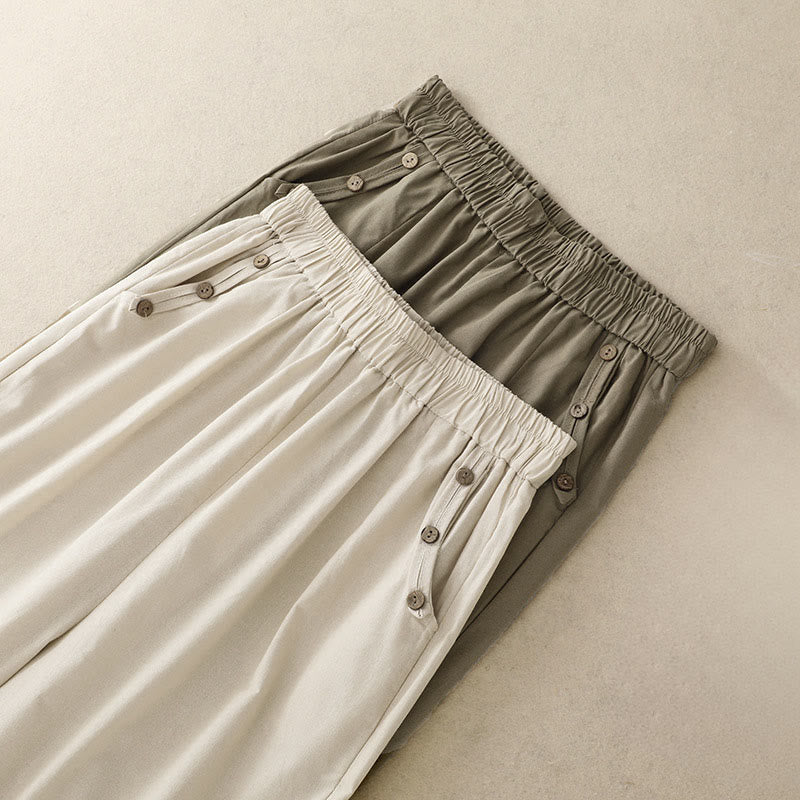 Nimara Ritual Spring Summer Casual Decorative Buttons Solid Cropped Pants Women's Harem Pants With Pocket