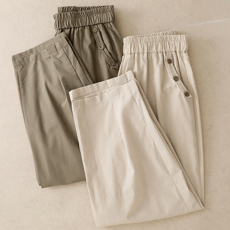 Nimara Ritual Spring Summer Casual Decorative Buttons Solid Cropped Pants Women's Harem Pants With Pocket