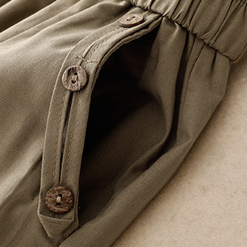 Nimara Ritual Spring Summer Casual Decorative Buttons Solid Cropped Pants Women's Harem Pants With Pocket