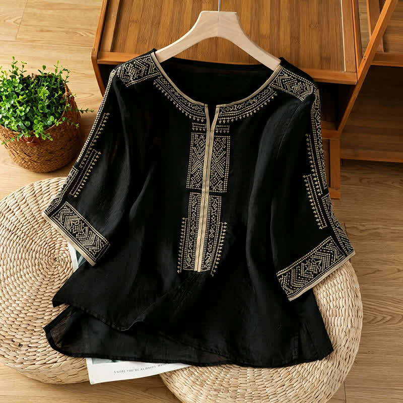 Nimara Ritual Summer Boho Casual Embroidery Geometric Women's Short Sleeve T-Shirts