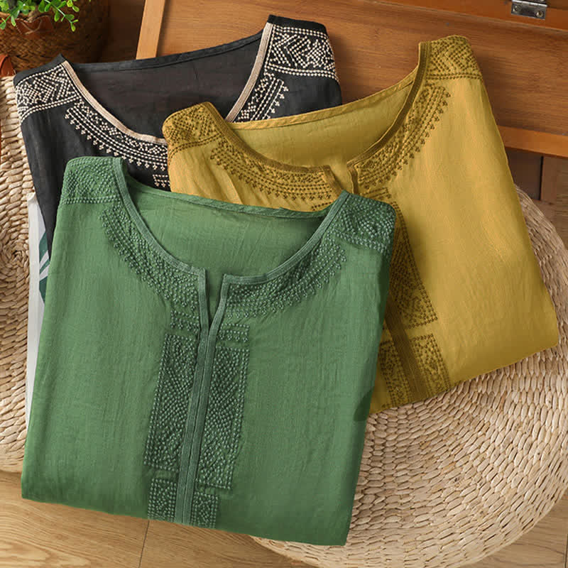 Nimara Ritual Summer Boho Casual Embroidery Geometric Women's Short Sleeve T-Shirts