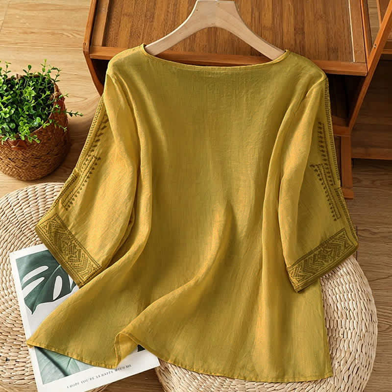 Nimara Ritual Summer Boho Casual Embroidery Geometric Women's Short Sleeve T-Shirts