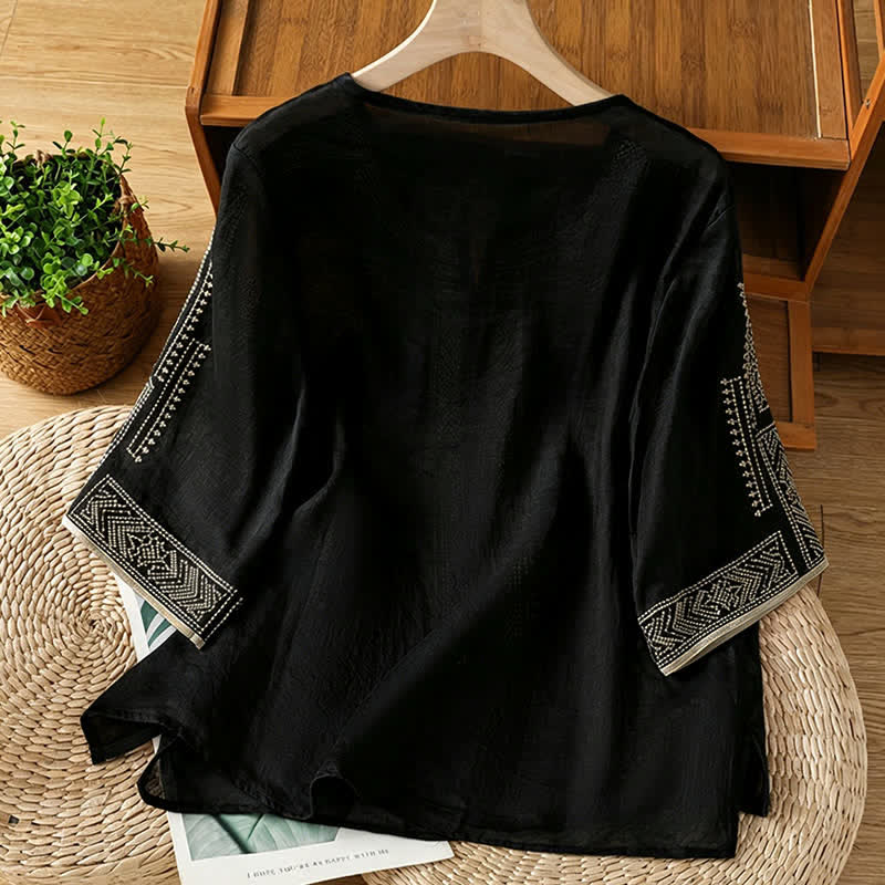 Nimara Ritual Summer Boho Casual Embroidery Geometric Women's Short Sleeve T-Shirts