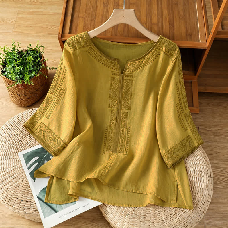 Nimara Ritual Summer Boho Casual Embroidery Geometric Women's Short Sleeve T-Shirts