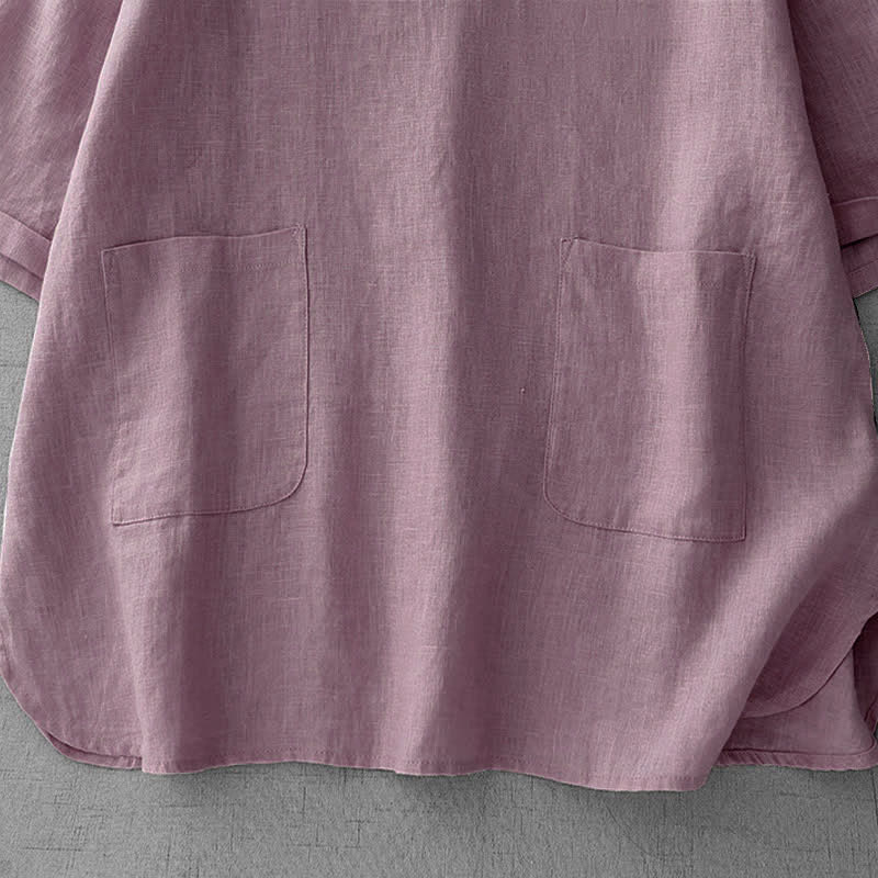Nimara Ritual Summer Casual Minimalist Back Buttons Solid Women's Short Sleeve T-Shirts With Front Pockets