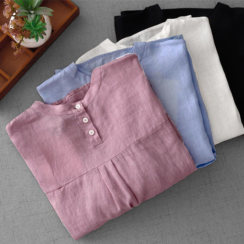 Nimara Ritual Summer Casual Minimalist Back Buttons Solid Women's Short Sleeve T-Shirts With Front Pockets