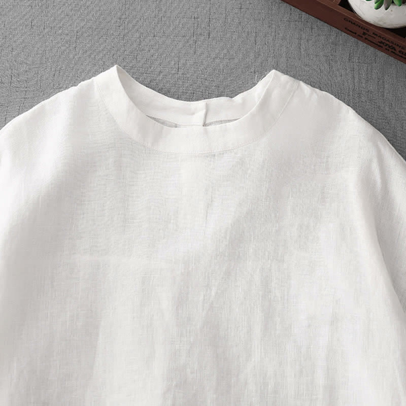 Nimara Ritual Summer Casual Minimalist Back Buttons Solid Women's Short Sleeve T-Shirts With Front Pockets