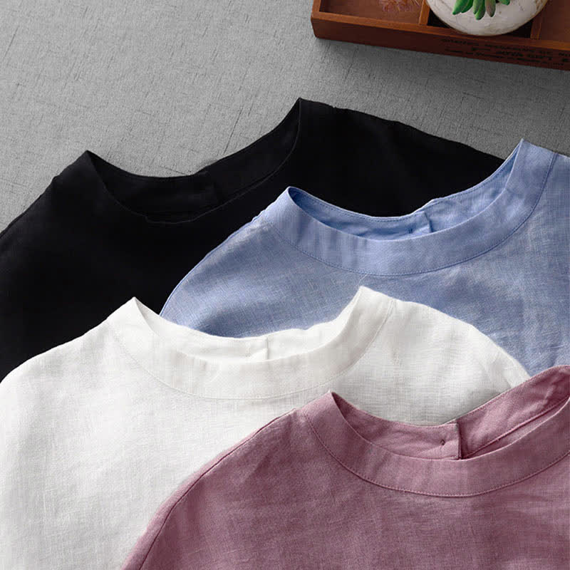 Nimara Ritual Summer Casual Minimalist Back Buttons Solid Women's Short Sleeve T-Shirts With Front Pockets