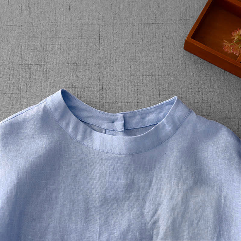 Nimara Ritual Summer Casual Minimalist Back Buttons Solid Women's Short Sleeve T-Shirts With Front Pockets