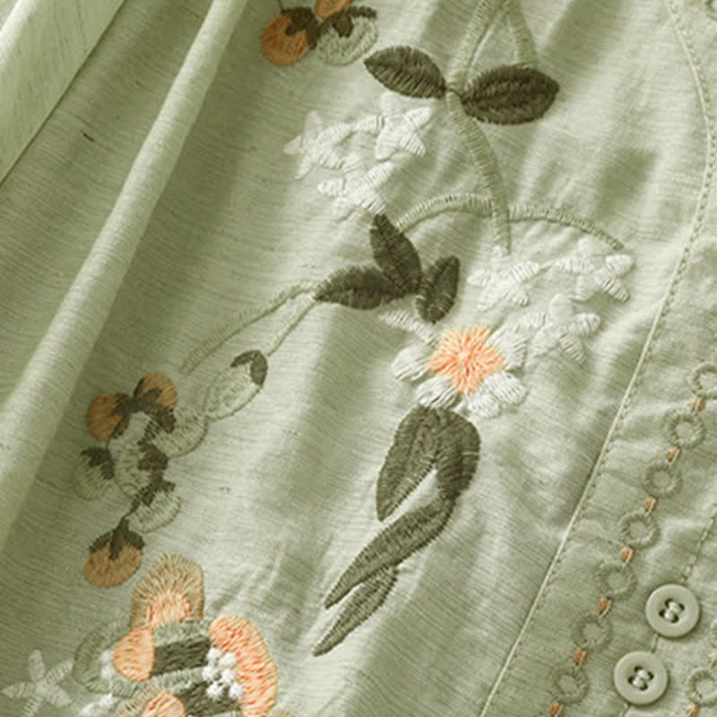Nimara Ritual Summer Boho Embroidery Floral Women's Short Sleeve Shirt