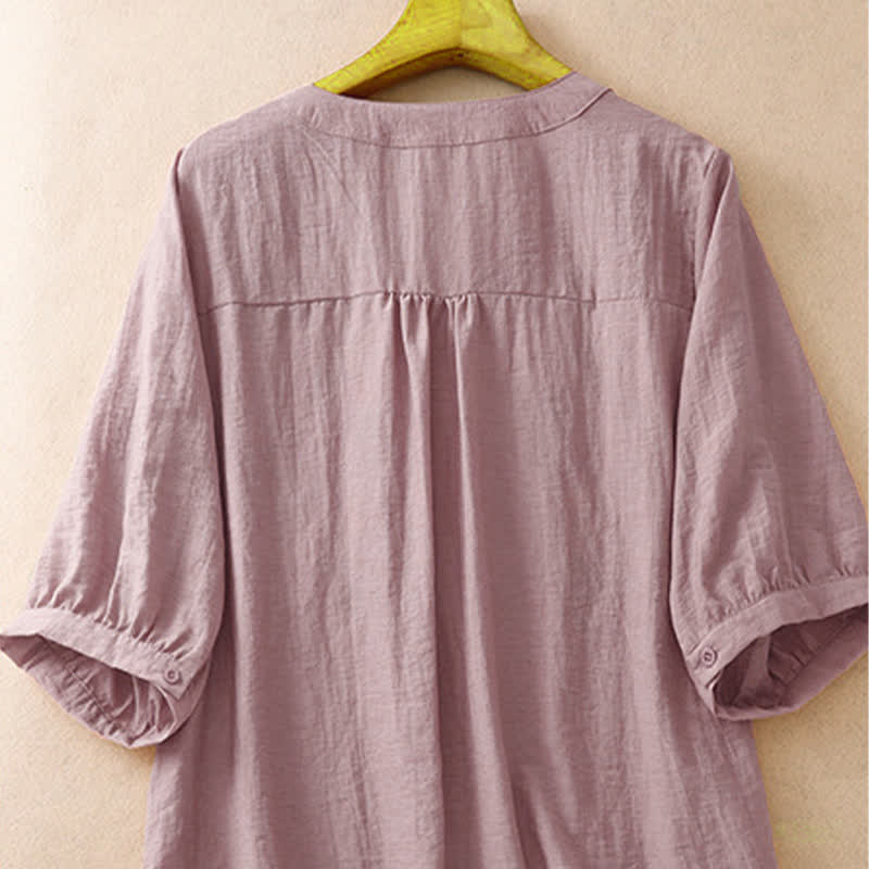 Nimara Ritual Summer Boho Embroidery Floral Women's Short Sleeve Shirt