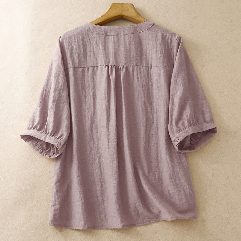 Nimara Ritual Summer Boho Embroidery Floral Women's Short Sleeve Shirt