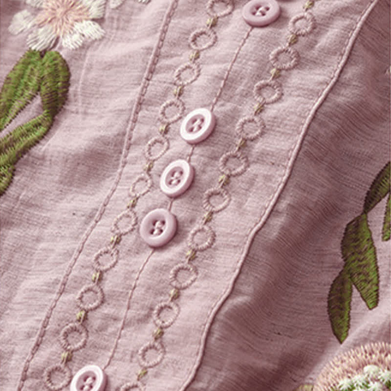 Nimara Ritual Summer Boho Embroidery Floral Women's Short Sleeve Shirt