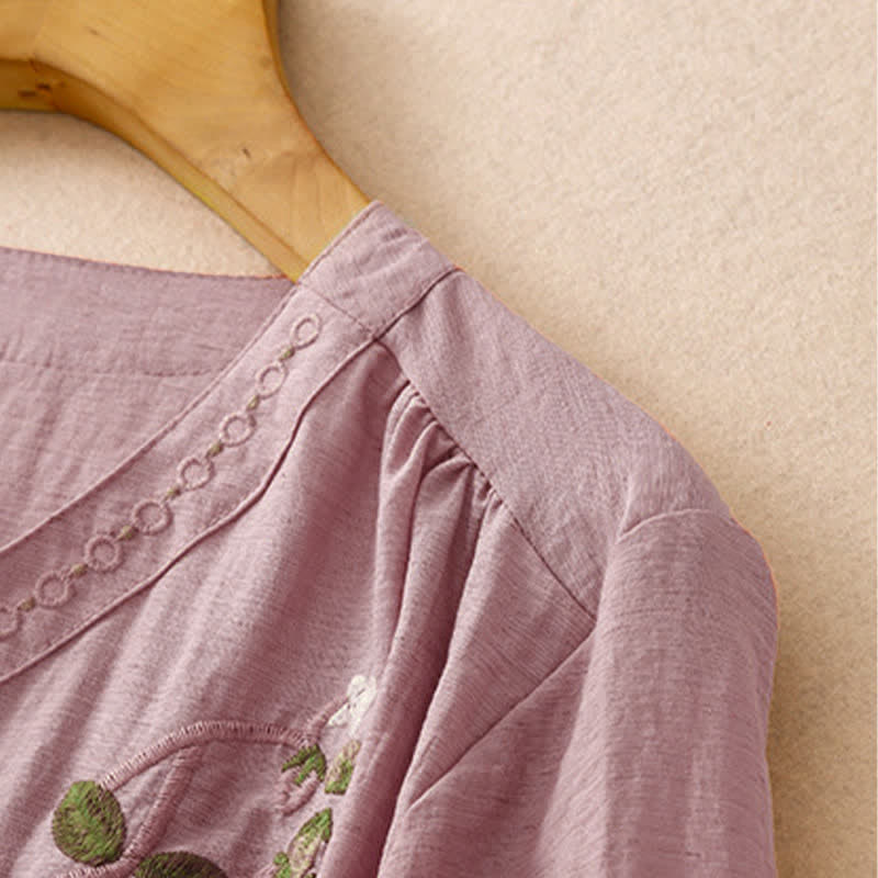 Nimara Ritual Summer Boho Embroidery Floral Women's Short Sleeve Shirt