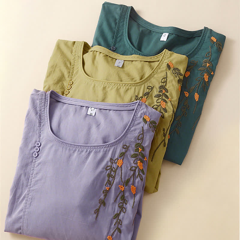 Nimara Ritual Summer Casual Crew Neck Embroidery Flower Women's Short Sleeve T-Shirts