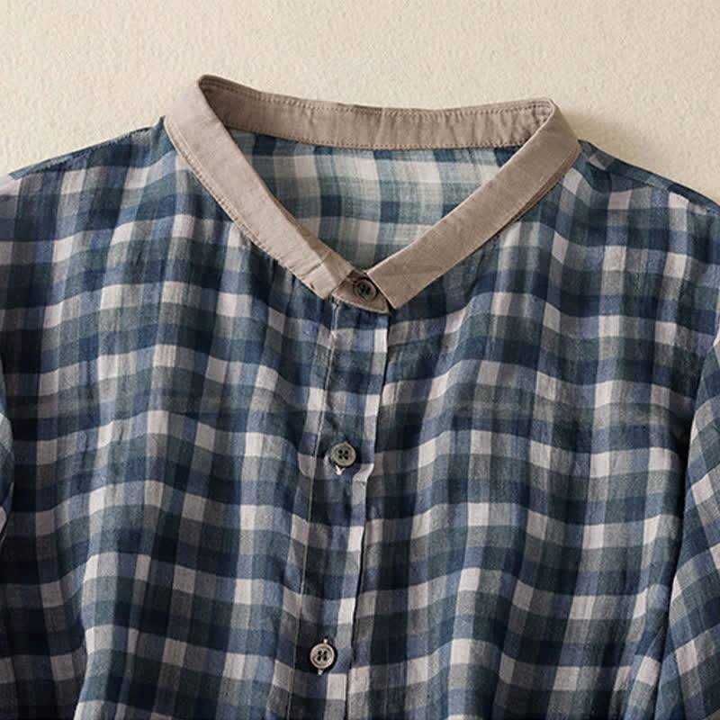 Nimara Ritual Summer Vintage Button Up Plaid Women's Short Sleeve Shirts