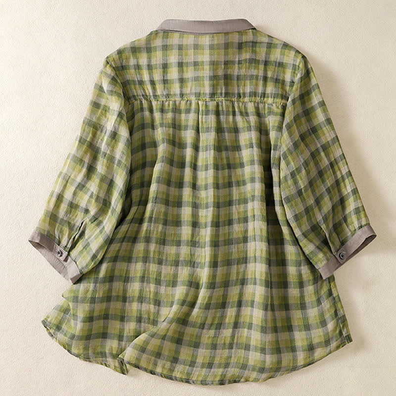 Nimara Ritual Summer Vintage Button Up Plaid Women's Short Sleeve Shirts