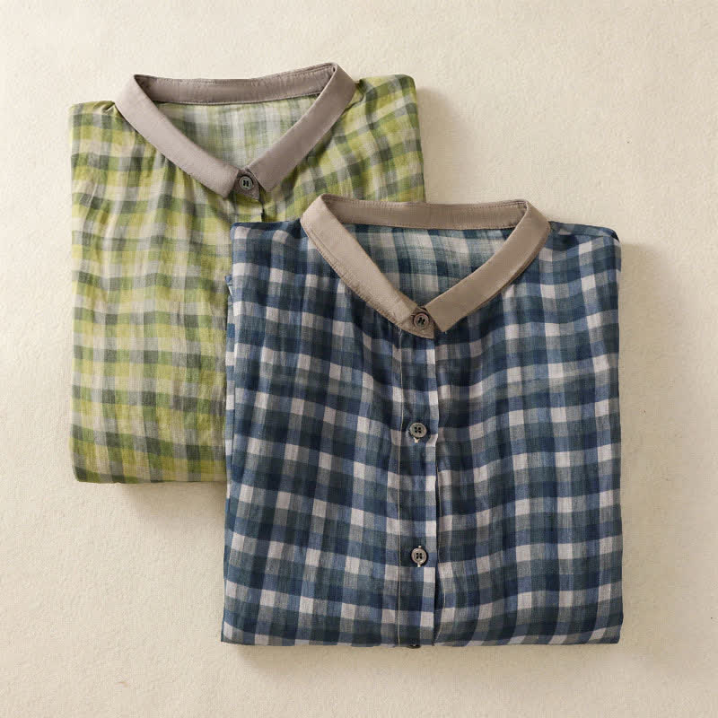 Nimara Ritual Summer Vintage Button Up Plaid Women's Short Sleeve Shirts