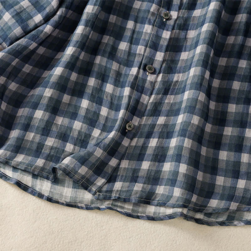 Nimara Ritual Summer Vintage Button Up Plaid Women's Short Sleeve Shirts