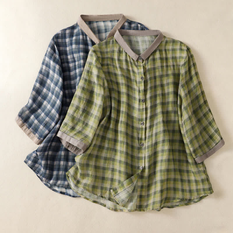 Nimara Ritual Summer Vintage Button Up Plaid Women's Short Sleeve Shirts