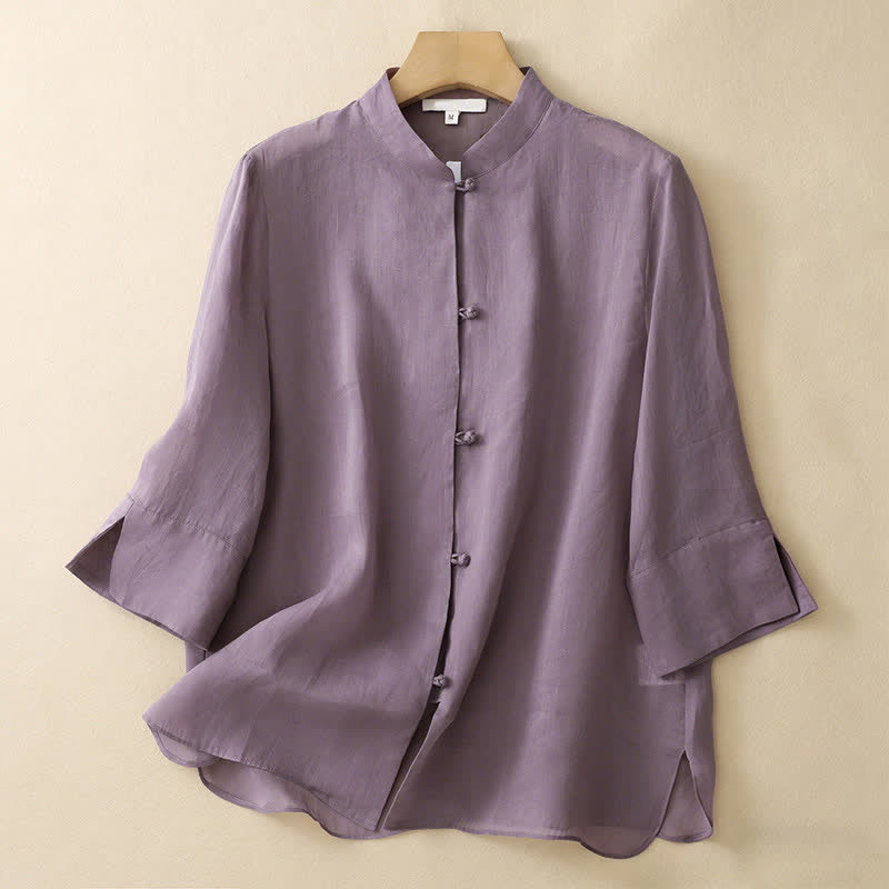 Nimara Ritual Summer Solid Mandarin Collar Women's Three-Quarter Sleeve Shirts