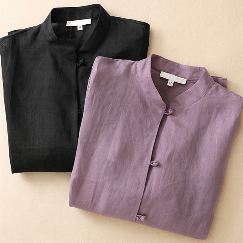 Nimara Ritual Summer Solid Mandarin Collar Women's Three-Quarter Sleeve Shirts