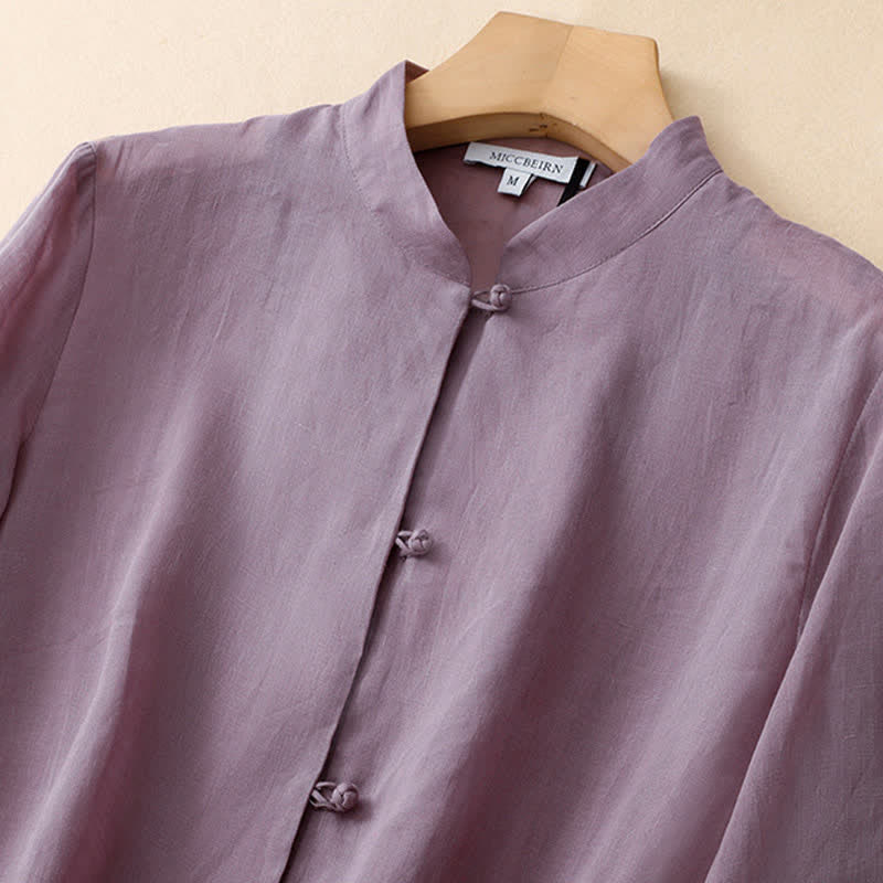 Nimara Ritual Summer Solid Mandarin Collar Women's Three-Quarter Sleeve Shirts