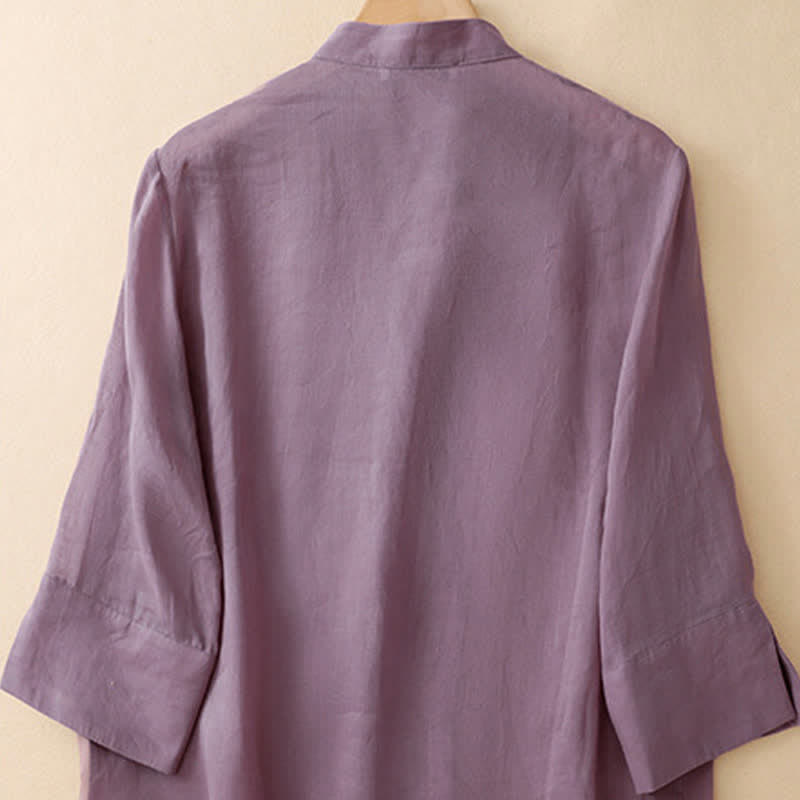 Nimara Ritual Summer Solid Mandarin Collar Women's Three-Quarter Sleeve Shirts