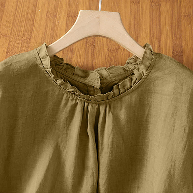 Nimara Ritual Summer Casual Ruffled Collar Back Button-up Solid Women's Sleeveless Shirts