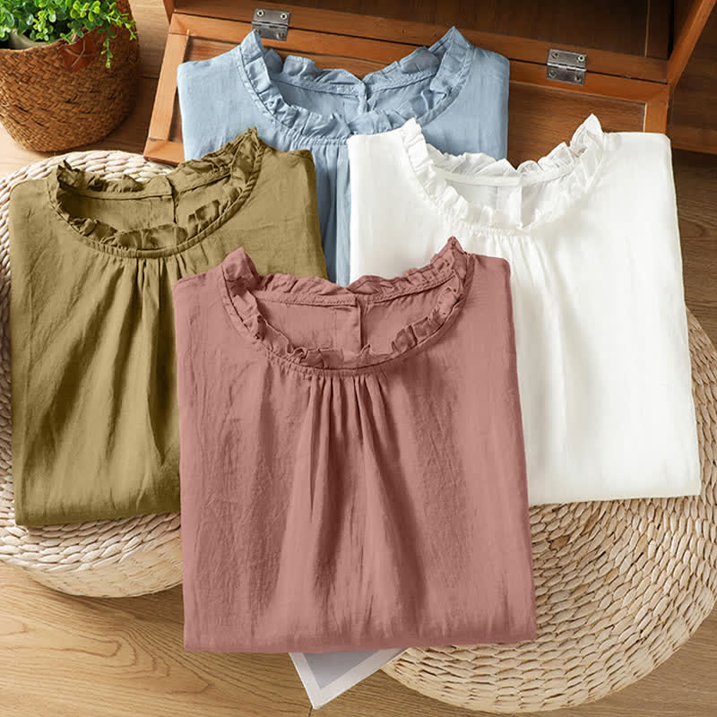 Nimara Ritual Summer Casual Ruffled Collar Back Button-up Solid Women's Sleeveless Shirts