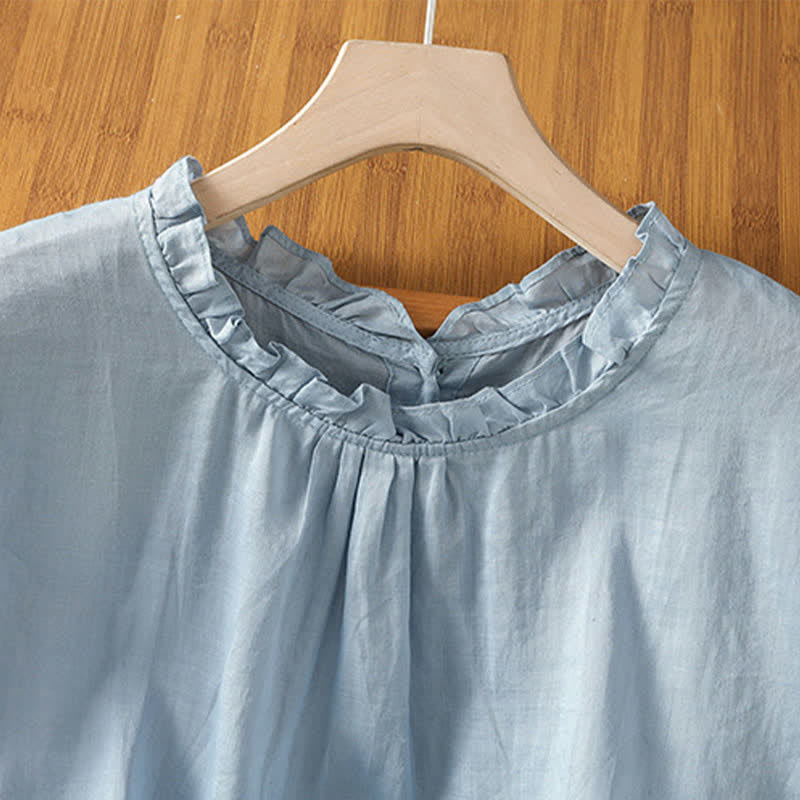 Nimara Ritual Summer Casual Ruffled Collar Back Button-up Solid Women's Sleeveless Shirts