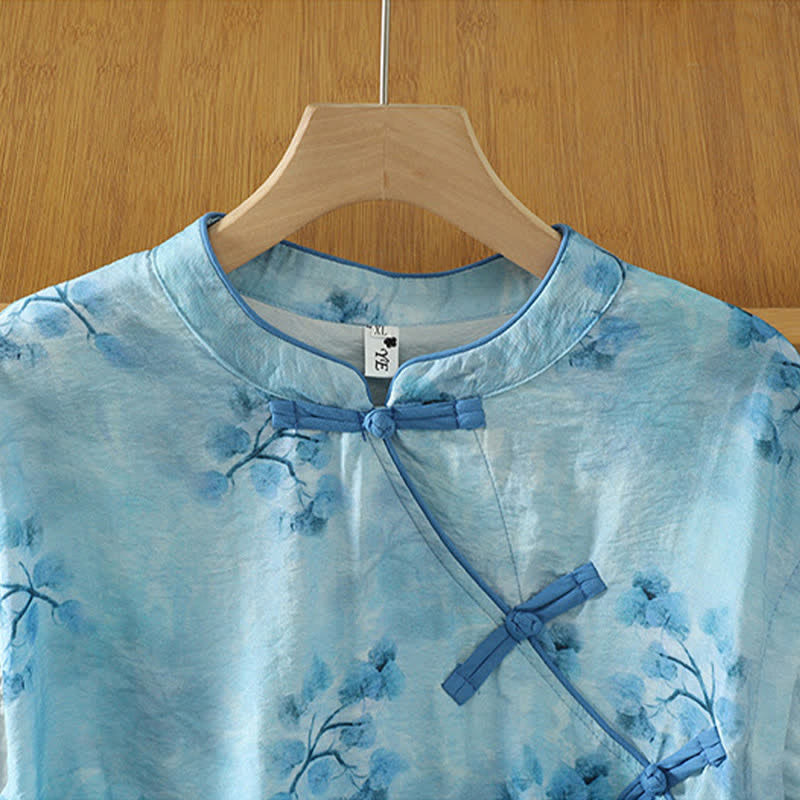 Nimara Ritual Summer Elegant Mandarin Collar Side Slit Floral Print Women's Sleeveless Shirts