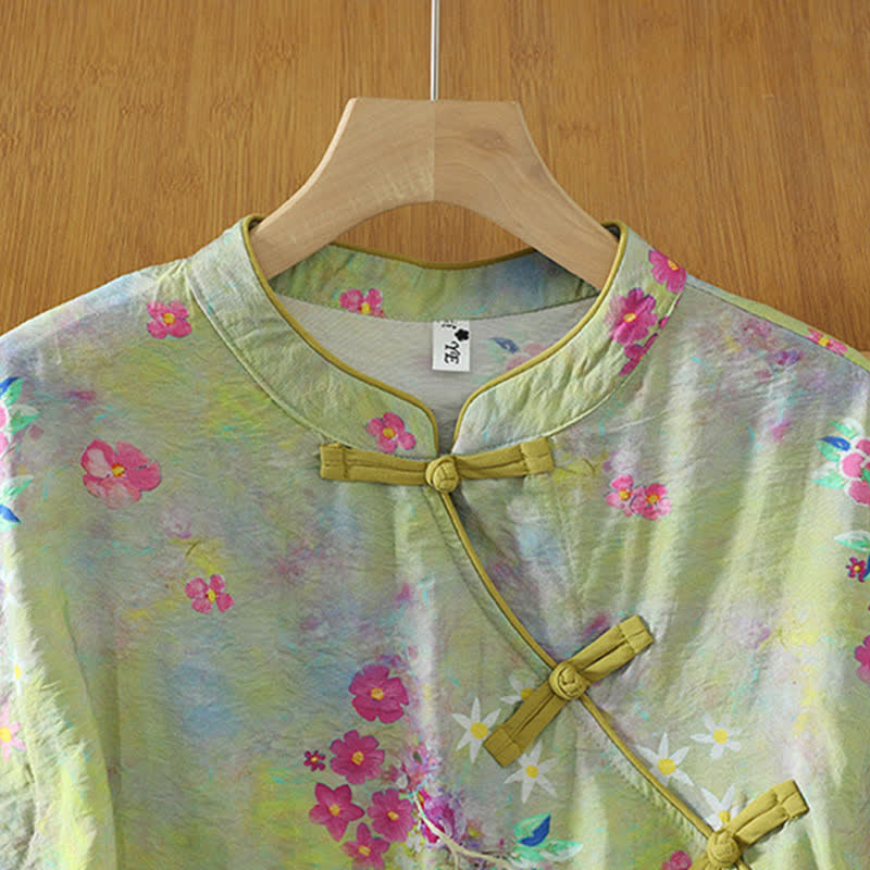 Nimara Ritual Summer Elegant Mandarin Collar Side Slit Floral Print Women's Sleeveless Shirts
