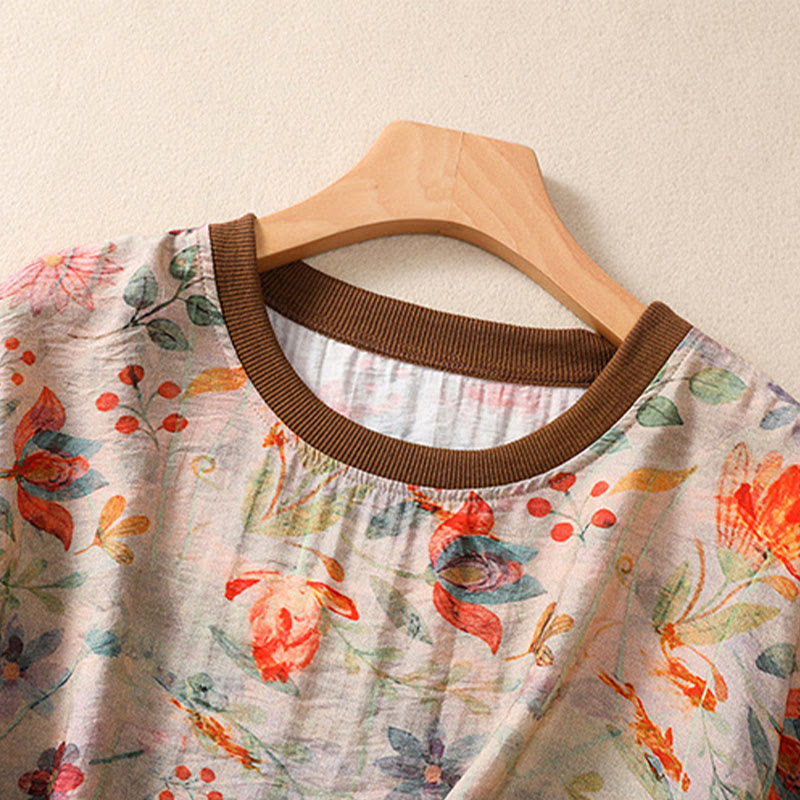 Nimara Ritual Summer Vintage Crew Neck Floral Print Women's Short Sleeve T-Shirts