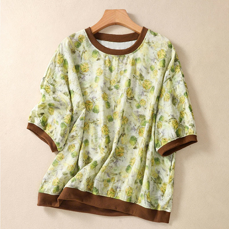 Nimara Ritual Summer Vintage Crew Neck Floral Print Women's Short Sleeve T-Shirts