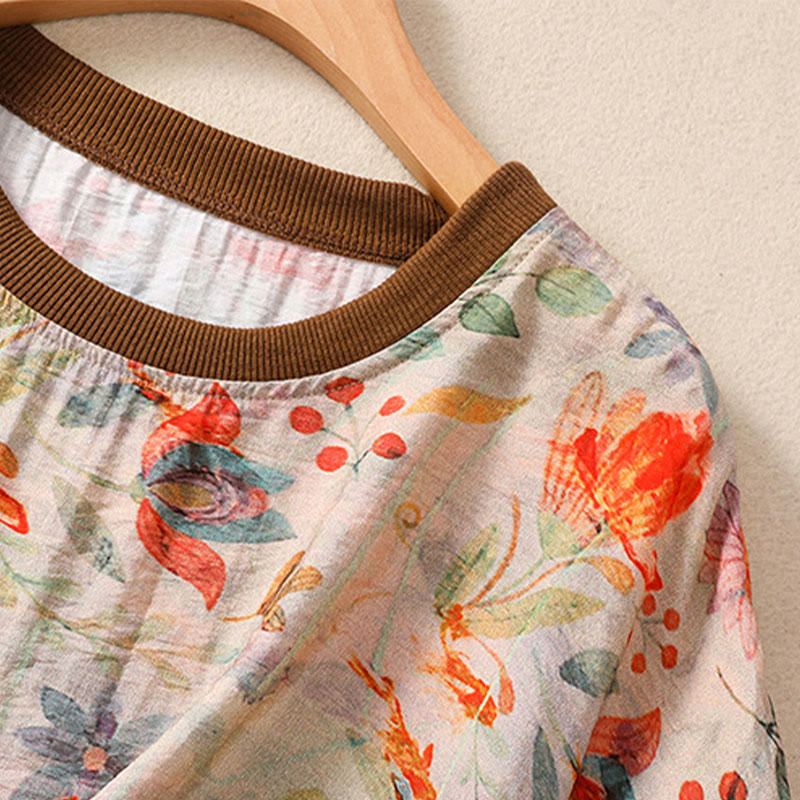 Nimara Ritual Summer Vintage Crew Neck Floral Print Women's Short Sleeve T-Shirts