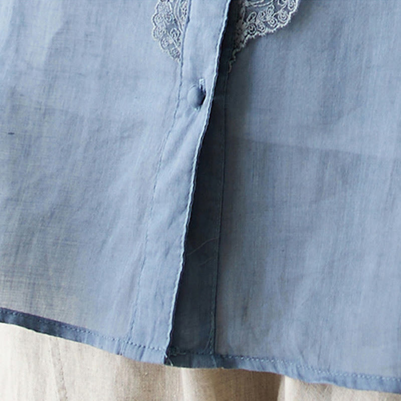 Nimara Ritual Summer Solid V-Neck Lace-trimmed Women's Elbow-Length Sleeve Shirts