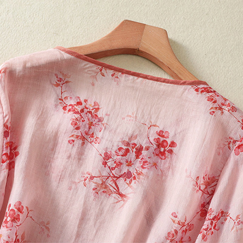Nimara Ritual Summer Frog Button Floral Crew Neck Women's Elbow-Length Sleeve Shirts