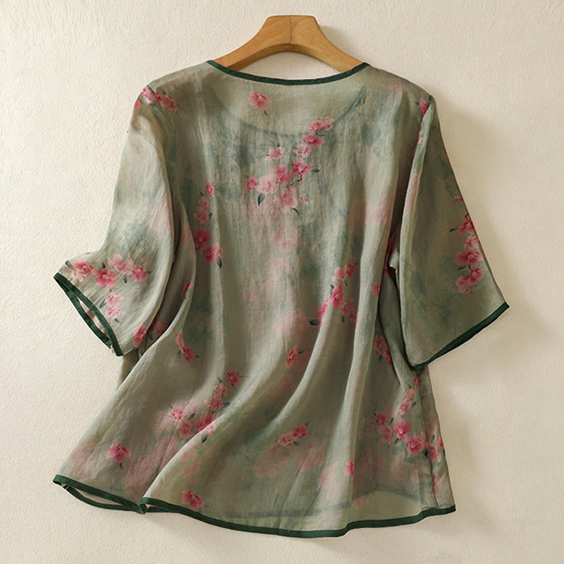Nimara Ritual Summer Frog Button Floral Crew Neck Women's Elbow-Length Sleeve Shirts