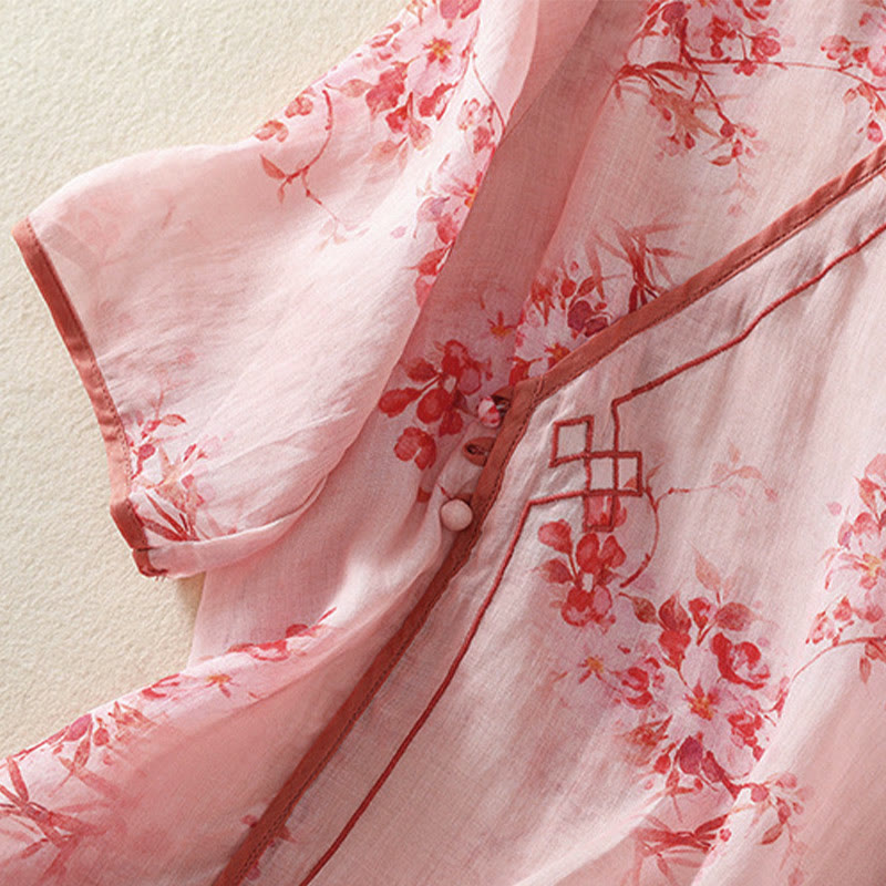 Nimara Ritual Summer Frog Button Floral Crew Neck Women's Elbow-Length Sleeve Shirts
