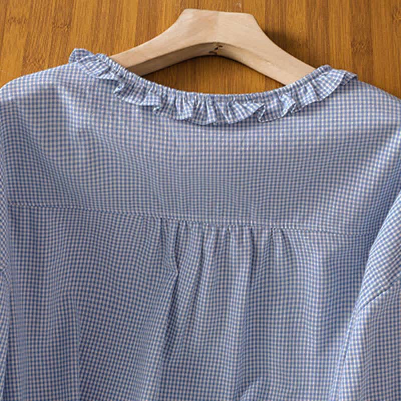 Nimara Ritual Spring Button-Up Gingham Women's Long Sleeve Shirts