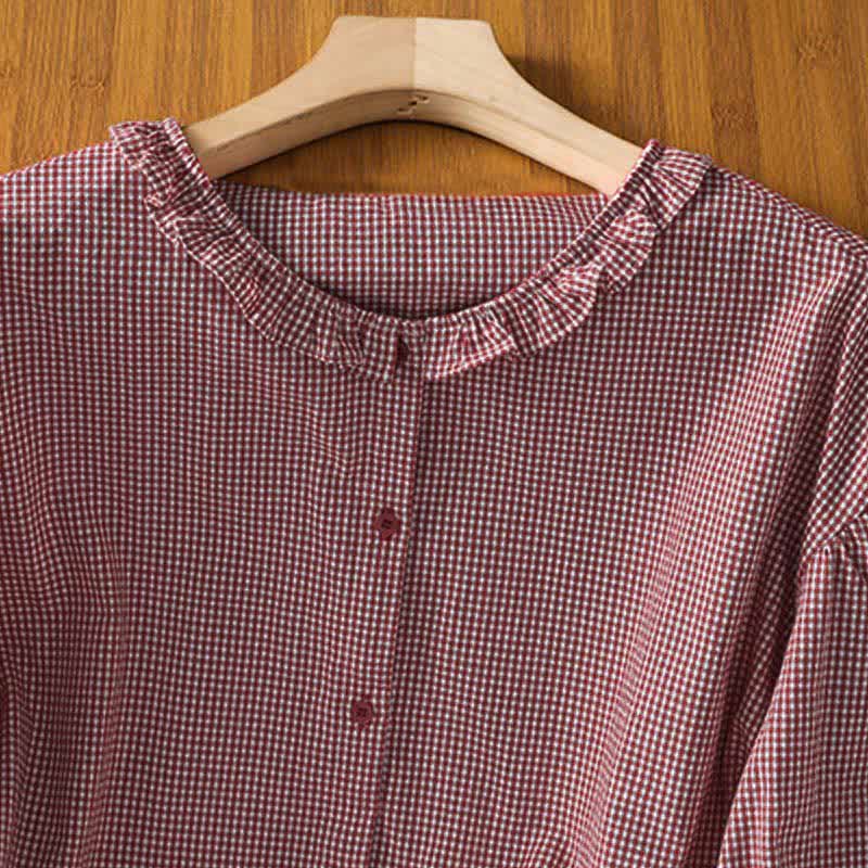 Nimara Ritual Spring Button-Up Gingham Women's Long Sleeve Shirts