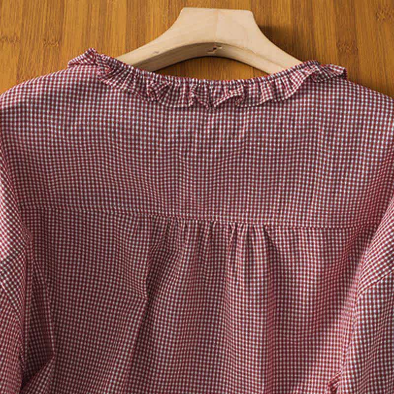 Nimara Ritual Spring Button-Up Gingham Women's Long Sleeve Shirts