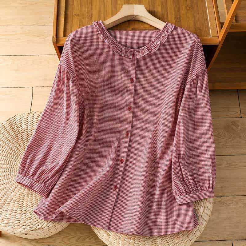 Nimara Ritual Spring Button-Up Gingham Women's Long Sleeve Shirts