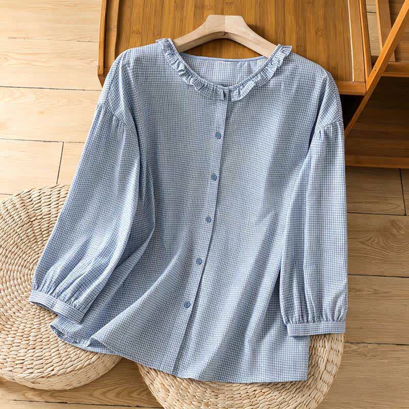 Nimara Ritual Spring Button-Up Gingham Women's Long Sleeve Shirts
