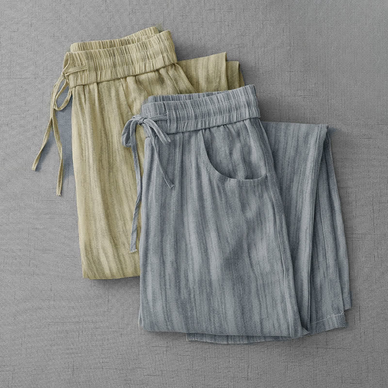 Nimara Ritual Summer Casual Drawstring Stripe Elastic Waist Women's Straight Leg Pants With Pockets