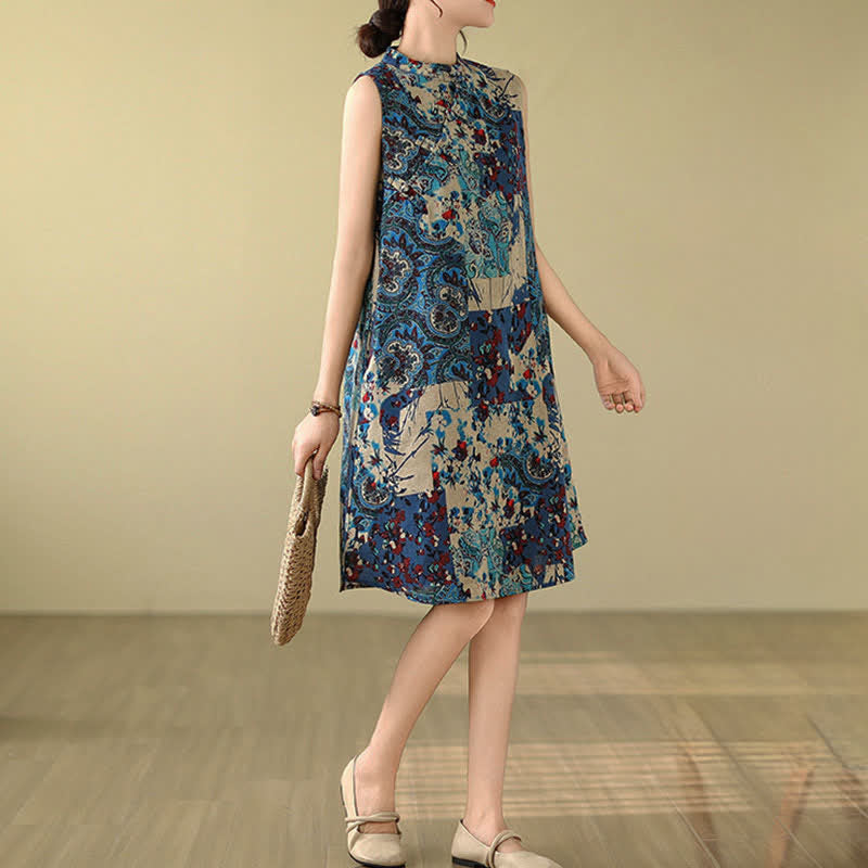 Nimara Ritual Summer Paisley Floral Women's Summer Sleeveless Dress With Pockets