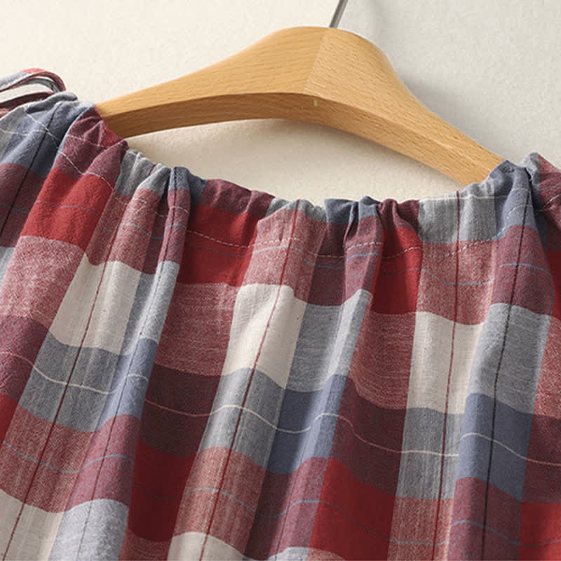 Nimara Ritual Summer Casual Crew Neck Plaid Pattern Women's Sleeveless Shirts Tank Top