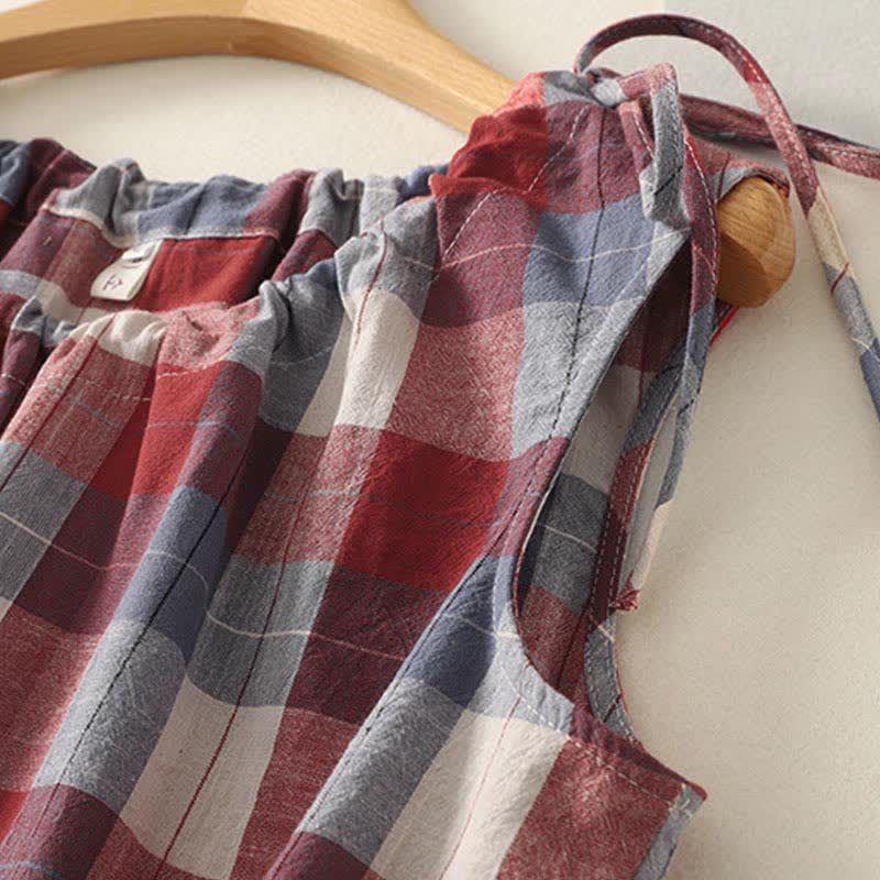 Nimara Ritual Summer Casual Crew Neck Plaid Pattern Women's Sleeveless Shirts Tank Top